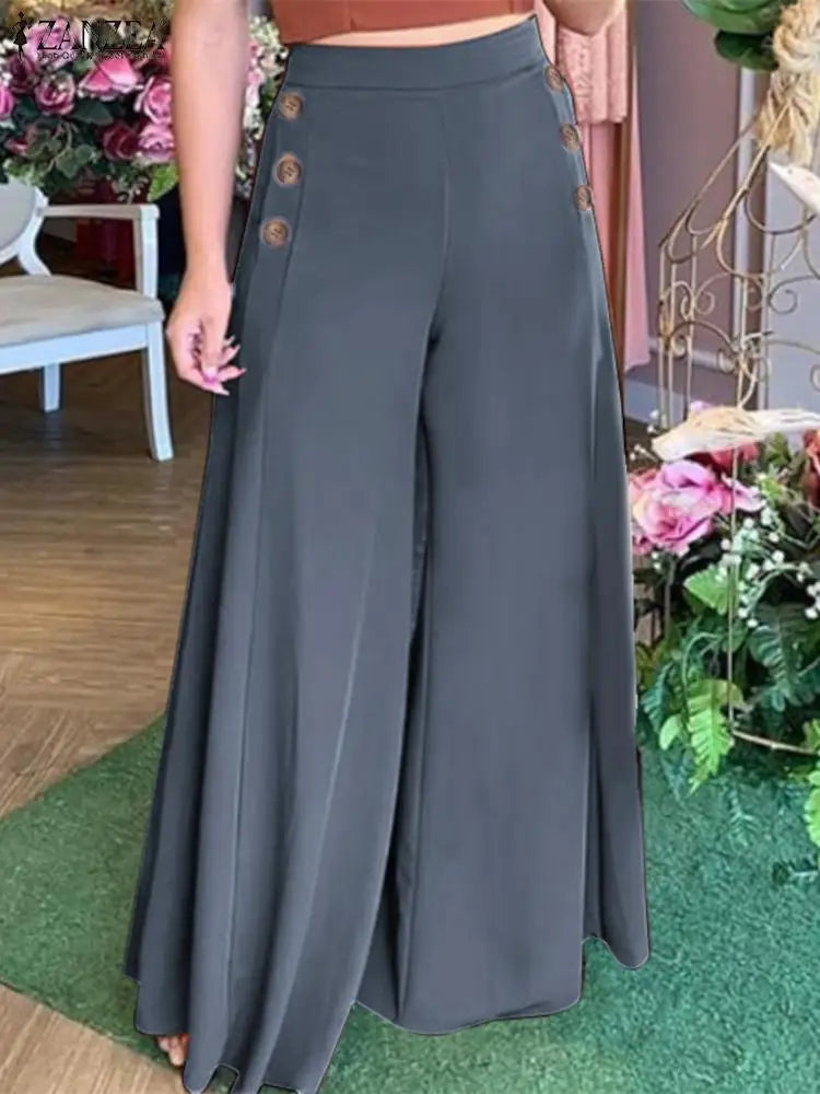Casual Suit Pants Elegant Wide Leg Pant Solid Trouser High Waist