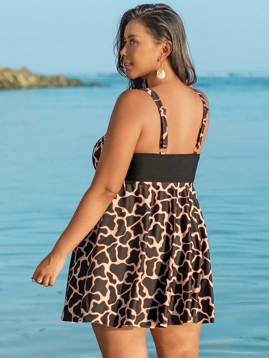 New Style Women's Tankini Leopard/Mixed Print Plus Size Swim Dress.