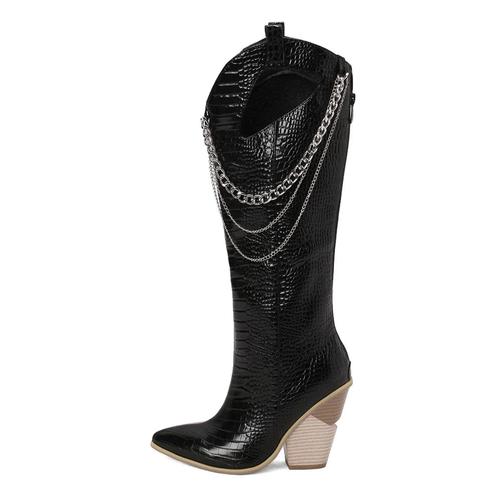 2025 Fashion Sexy Knee High Western Boots Pointed Toe