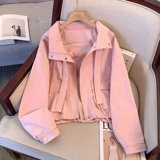 2025 New Spring Women Cropped Hooded Jacket Casual Thin Loose Windbreaker.  S-XL
