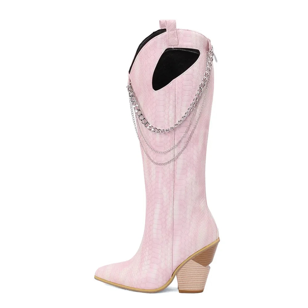 2025 Fashion Sexy Knee High Western Boots Pointed Toe