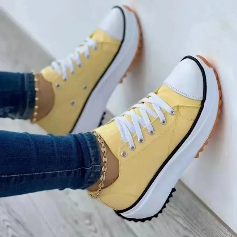 Women's Quality Canvas Sport Shoes Breathable Casual Female Thick Sole Lace-Up Vulcanized Shoes