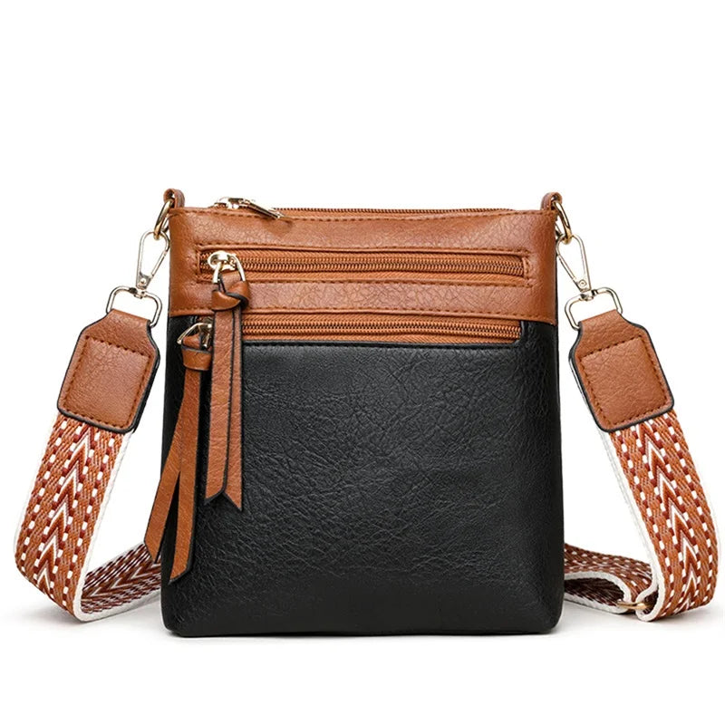 Women's Cross-body Bag with Adjustable Strap Multiple Zipper Design With Contrast Colour