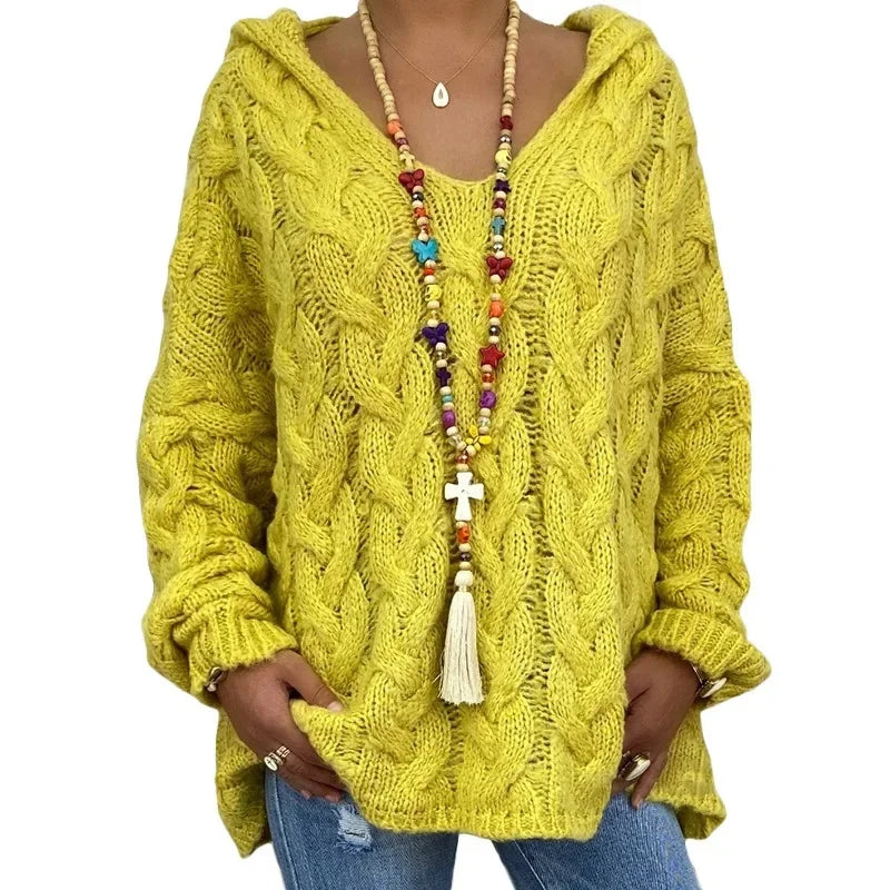 Women's Cable Knit Hooded Sweater - Cozy Pullover (S-5X)
