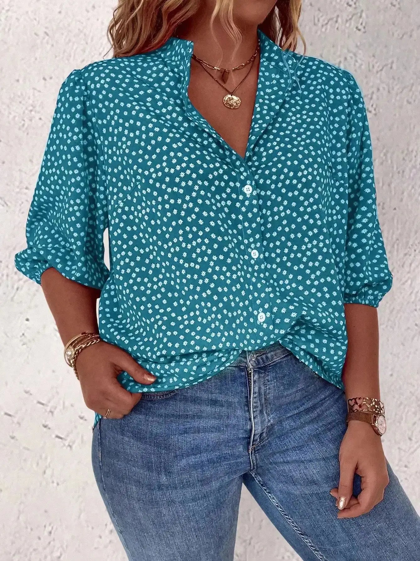 Plus Size Floral Long Sleeve Fashionable Casual Top