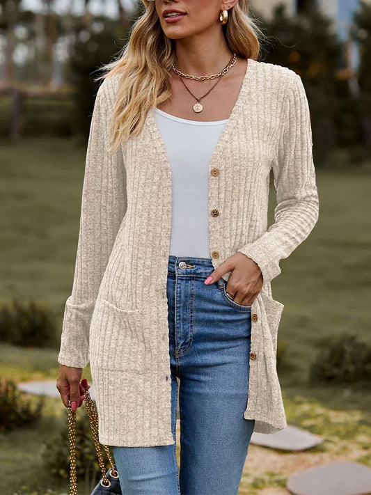 Button Solid Color Long Sleeved  Versatile Fashion High Cardigan.  S-xxL