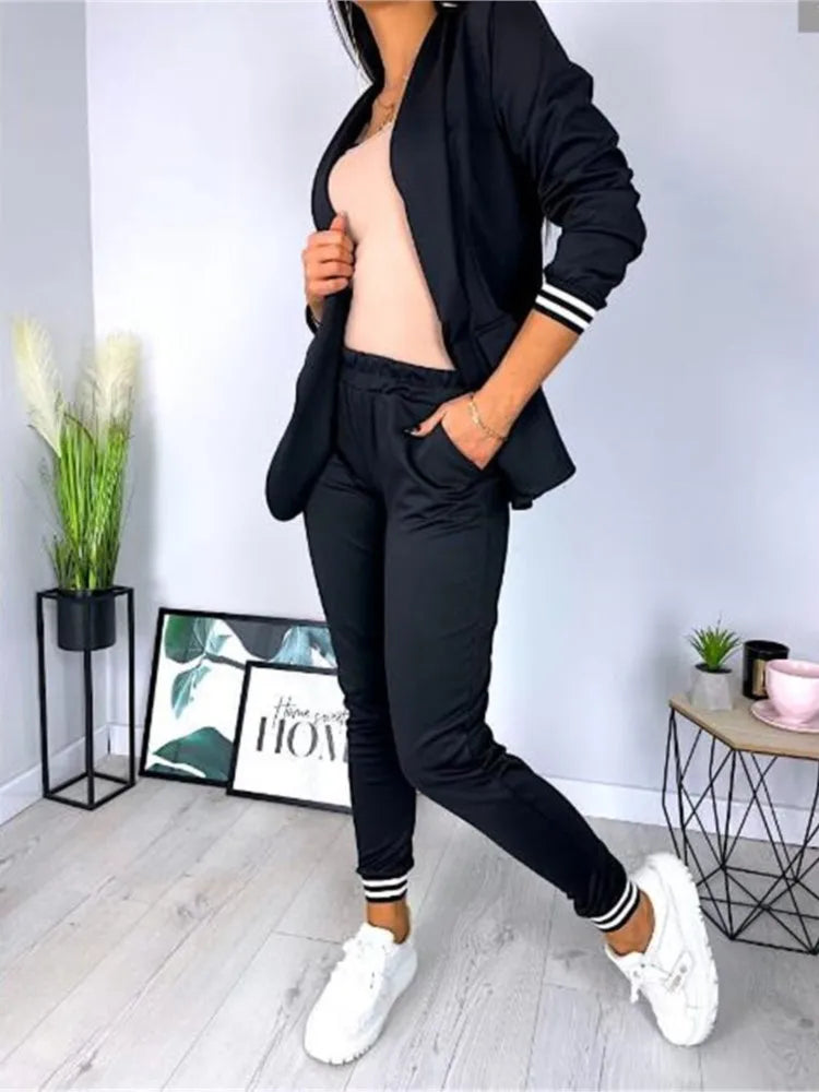 Fashion Long Sleeve Blazer 2 Piece Set Slim Fit Suit.  S-2X