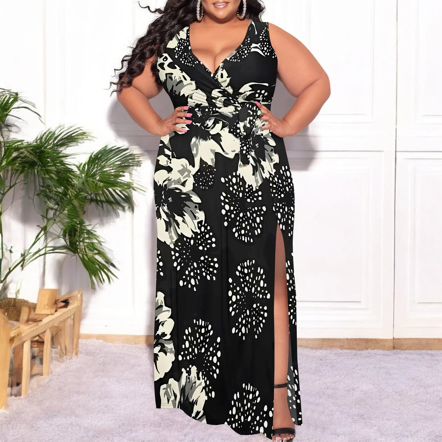 Women's Plus Size Dress Printed Long Dress Flowing Sleeveless