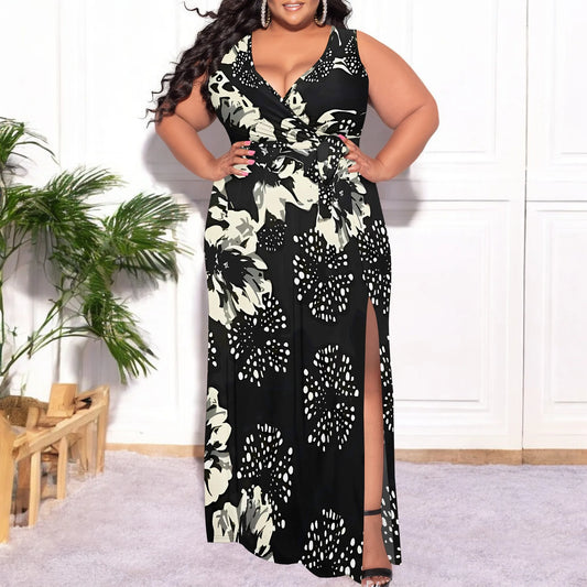 Women's Plus Size Dress Printed Long Dress Flowing Sleeveless