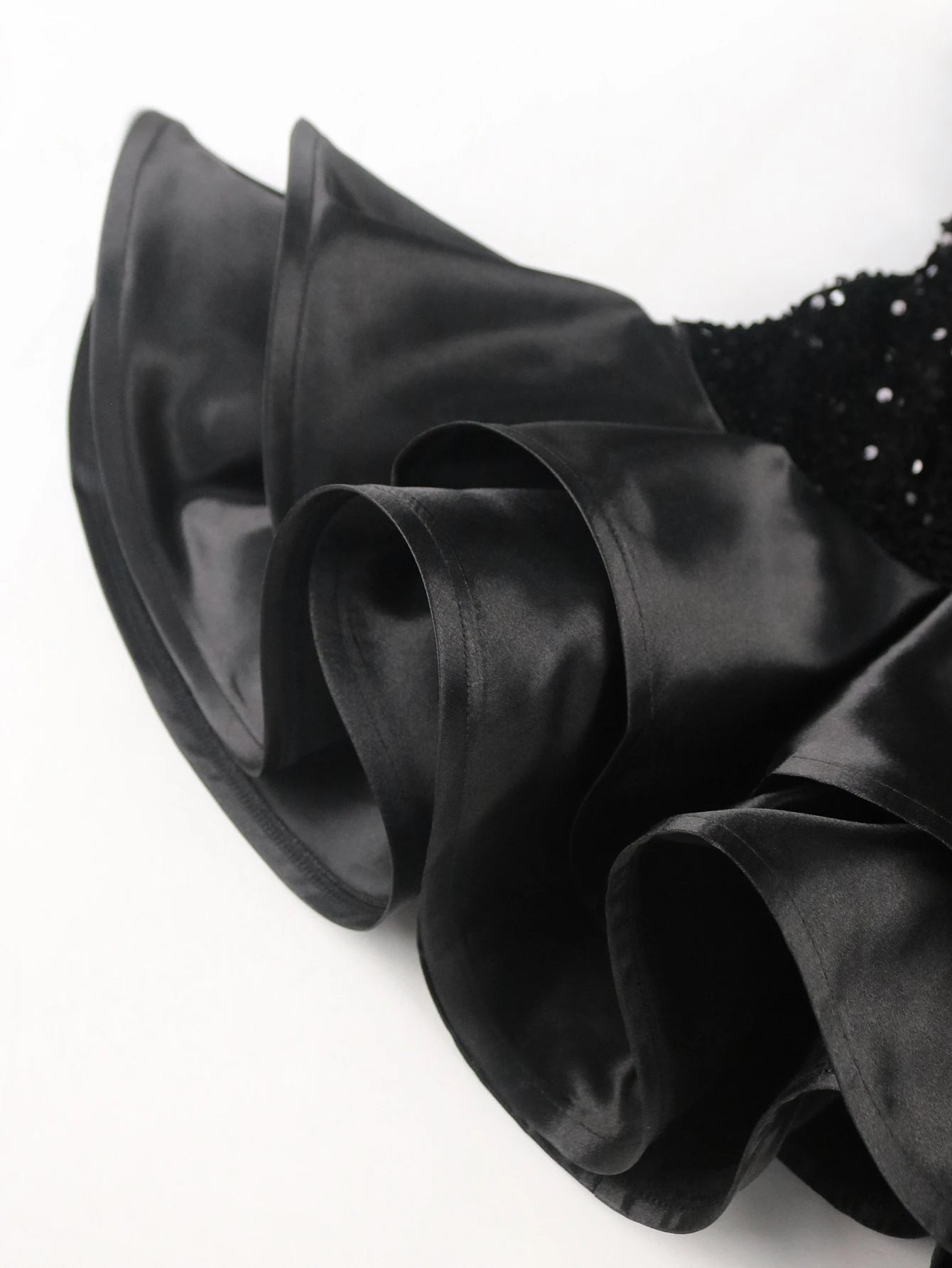 Plus Size Sexy Sequin Dress Black Velvet Deep V Neck Ruffle Shiny ladies Dress