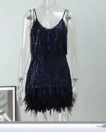 Summer New Fashionable Sequins Feather Dress.  S-3x