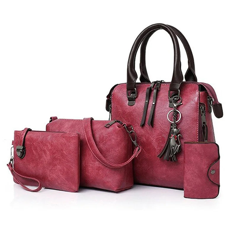 Women 4 Piece Fashion Handbags Large Capacity Tote Bag Cross-body Purse Wallet Set Perfect For Travel