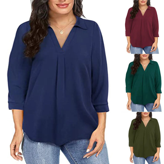 Women's Plus Size loose V-neck shirt top