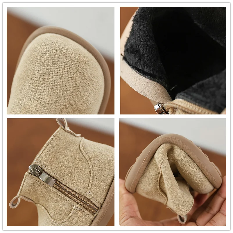 Autumn Winter Children Casual Shoes for Baby Boys Girls Boots Oxford Suede Plush Kids Ankle Boots Outdoor Anti-slip Infant Shoes