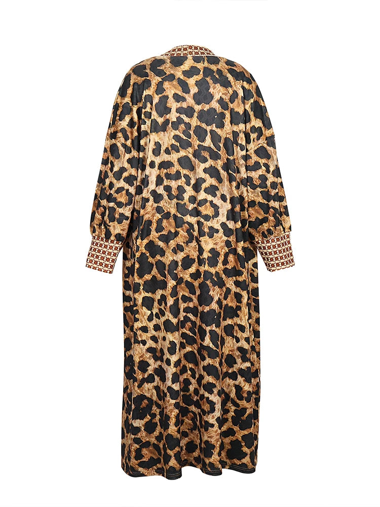 Plus Size Leopard Print Cardigan Loose Women's Long Windproof Fashion