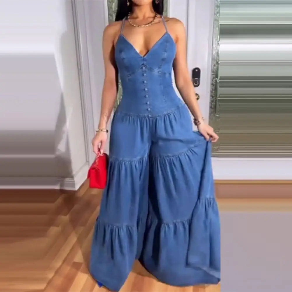 High-quality Jumpsuit Stylish Women's Sleeveless Jumpsuits Casual Flowy Overalls Sexy Halter Rompers for Summer for Jumpsuits