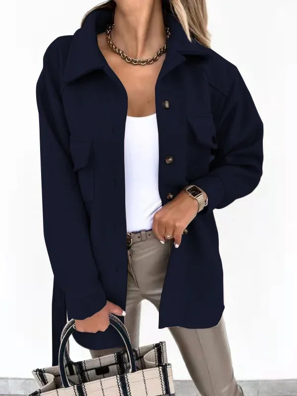Women's Solid Colour Lapel Single Breasted Solid Colour Loose Jacket 2025 Autumn/winter Jacket.  S-XXL