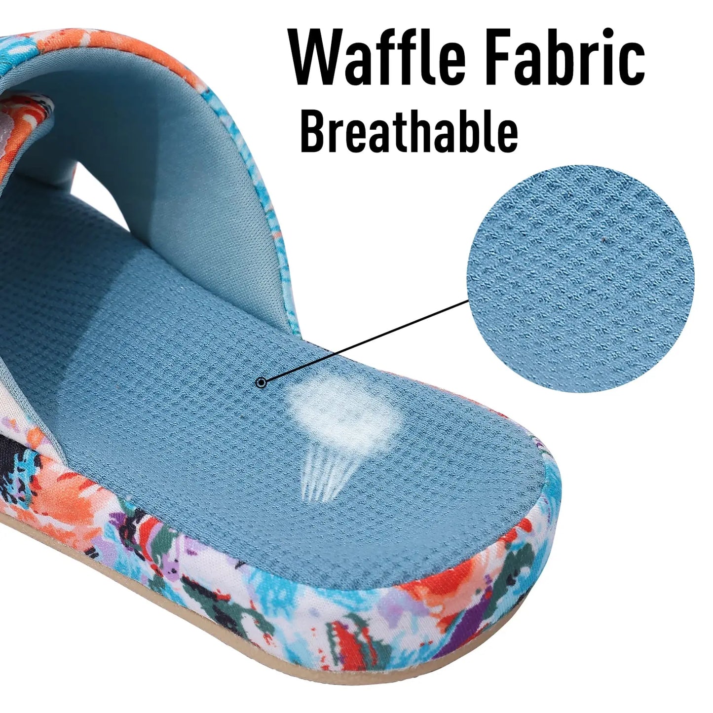 Comwarm Waffle Indoor Cotton Slippers For Women Open Toe Anti-Slip Home Slippers Four Seasons Flat with Arch Support.
