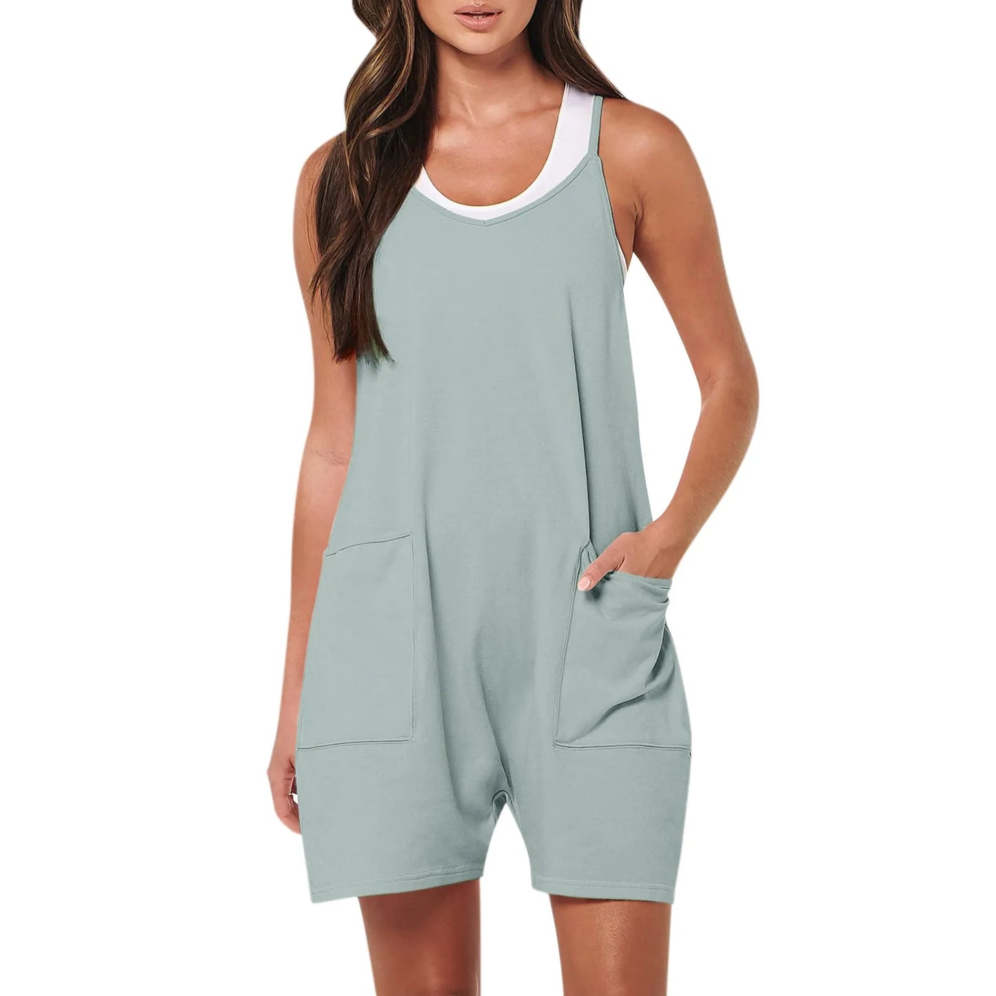 Women Summer Casual Shoulder Strap Loose Romper Comfy Overalls.  S-2x