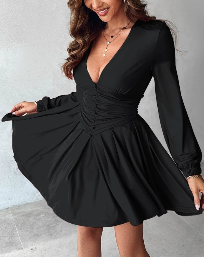 Women's Party Mini Dress Spring/summer Casual Sexy Ruched Lantern Sleeve.  S-XL