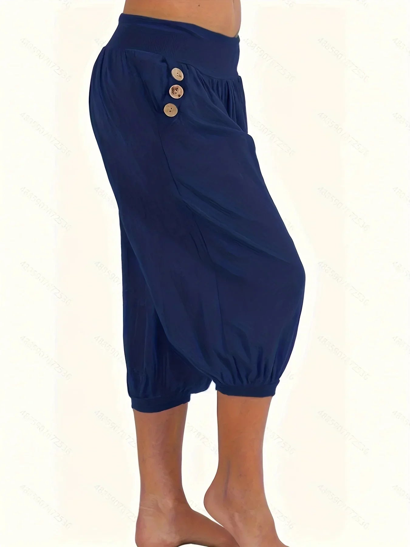 Plus Size Women's Fashionable Solid Colour Pocket Loose Cropped Pants Loose and Comfortable Casual Lantern Pants