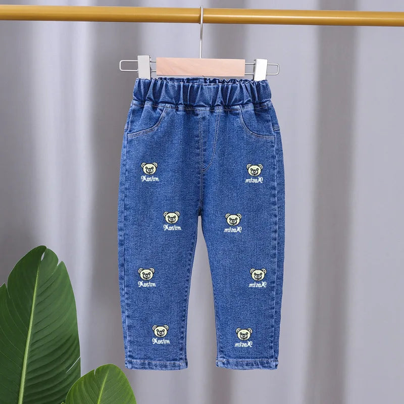 2025 New Girls Jeans Children Spring Autumn Fashion jeans flared pants Girls High Quality Bow leisure long Pants 0-5 Y