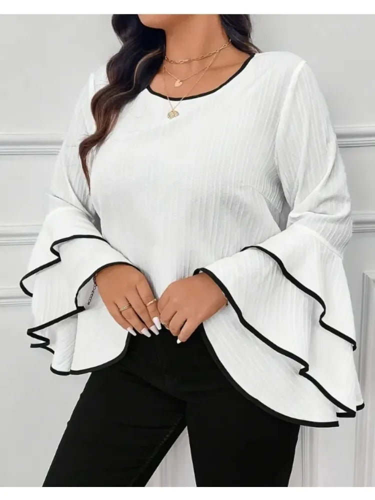 Plus Size New Relaxed Fit Very Flattering Flared Long-sleeved Top