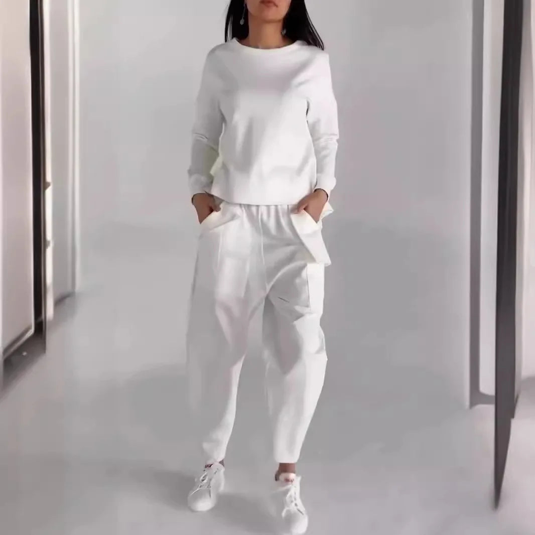 New Fashion Lace-up Craft Multi-pocket Trendy Sport Solid Color Casual Pants Set for Women.  S-3X