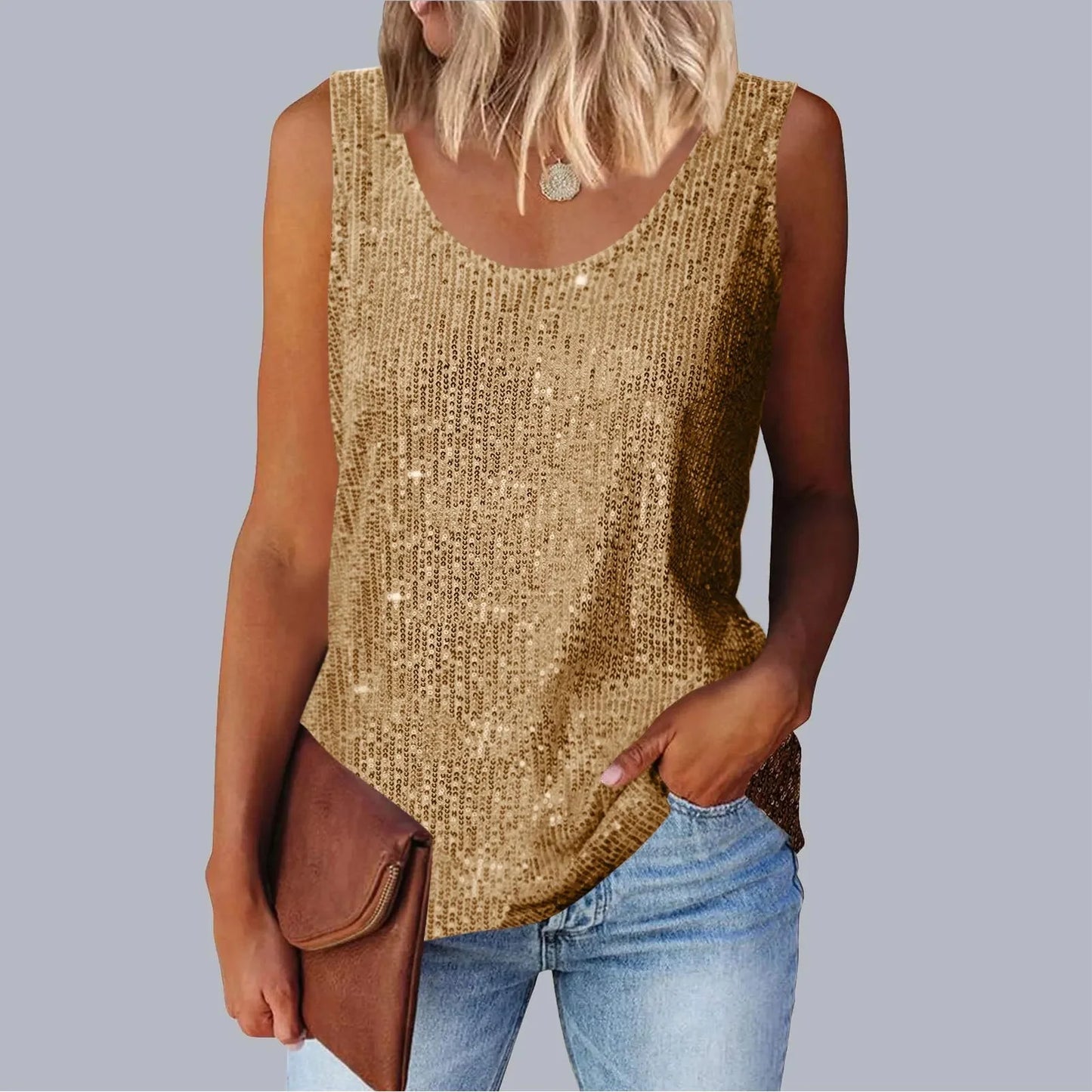Women's Loose-Fit Round Neck Polyester Decorative Women's Top.  S-2X