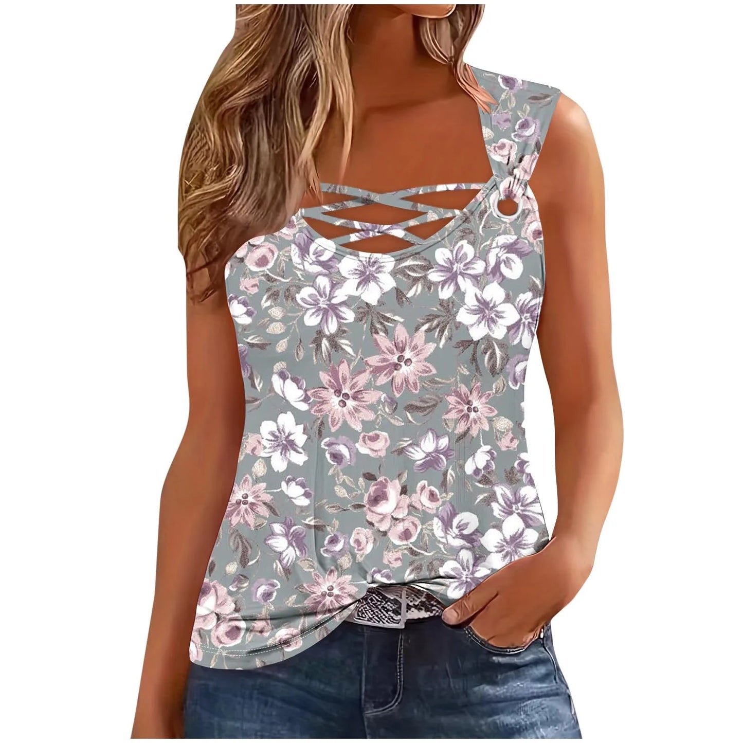 Summer Sleeveless  Wide Strap Tank Top Sizes S-XXL