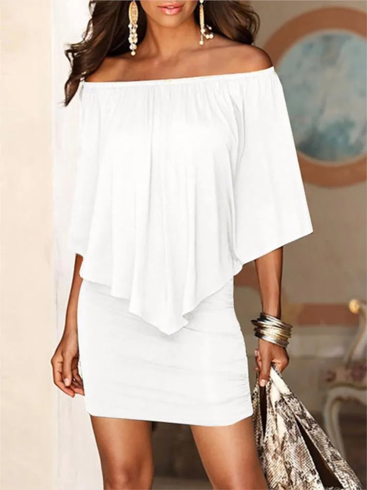 2025 Spring/Summer New Fashion Geometric Irregular Ruffles Elegant Sexy Women Dress.  S-2X