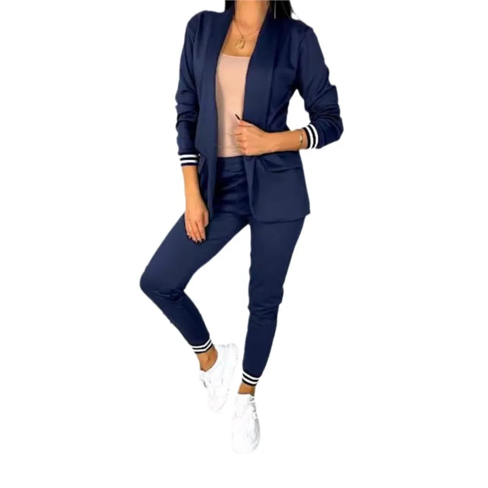 Fashion Long Sleeve Blazer 2 Piece Set Slim Fit Suit.  S-2X