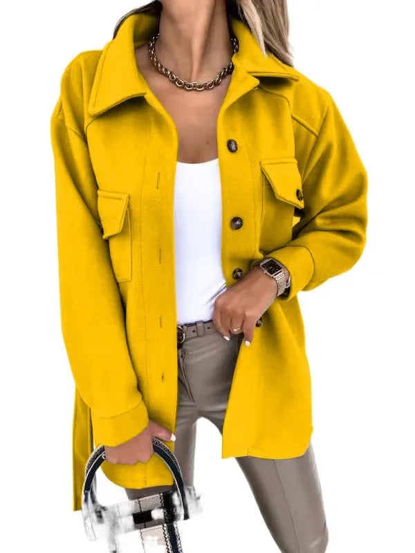 Women's Solid Colour Lapel Single Breasted Solid Colour Loose Jacket 2025 Autumn/winter Jacket.  S-XXL