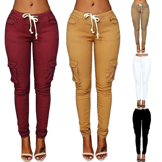 Women Casual Pants Solid Slim Multi-Pocket Comfortable Pants.  S-4X