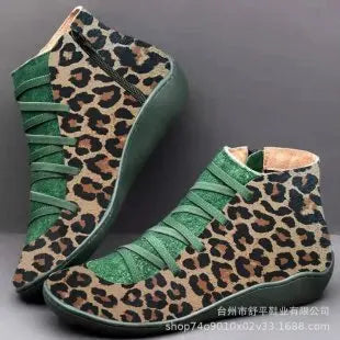 New Women's Ankle Boot/Shoe Casual Leopard Print Wedge Flat Warm Booties