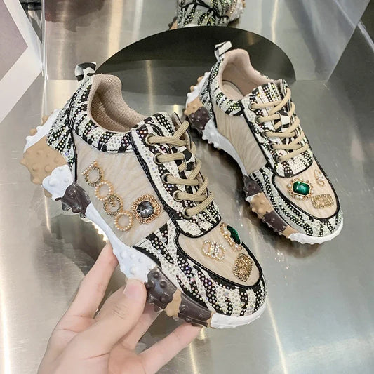 Quality Rhinestone Women Sneaker Diamond Breathable Luxury Designers Casual Thick Bottoms Shoe . Zapatos Mujer