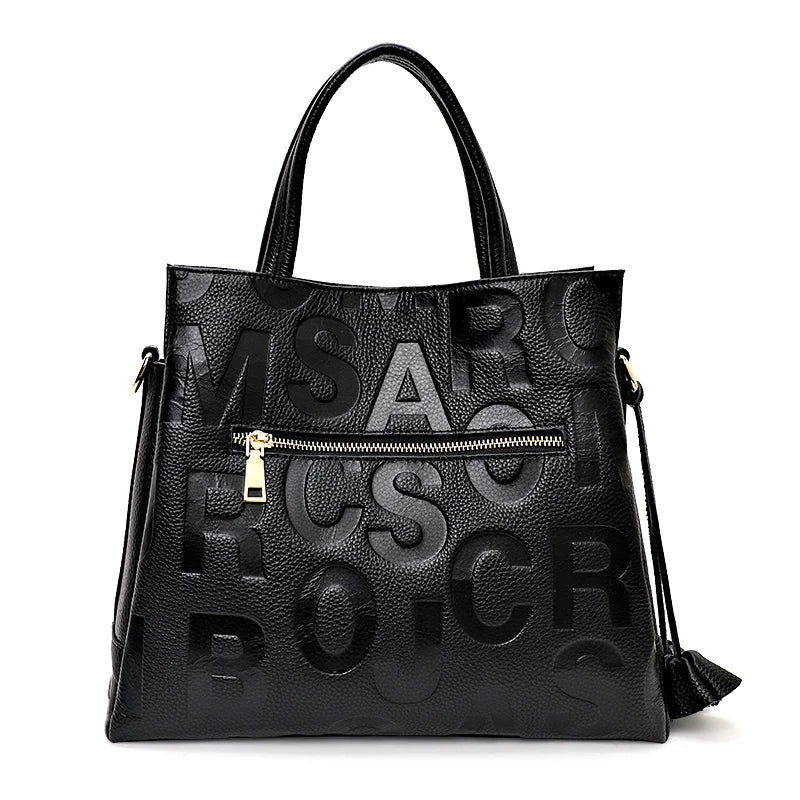 New Fashion Letter Printed Women's Bag with High Quality and Large Capacity Cowhide Commuter Bag