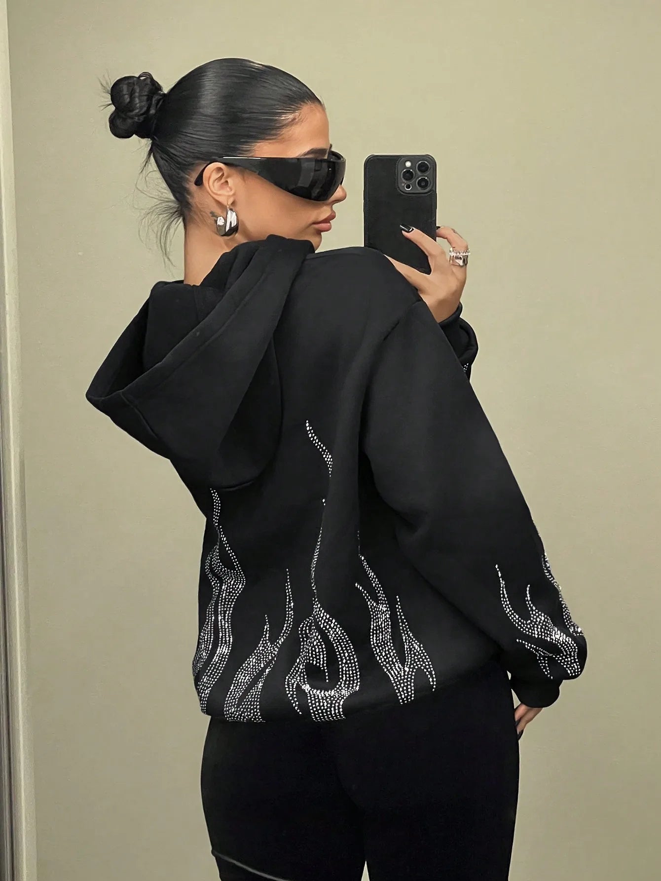 Y2K Flame Hooded Sweater - Trendy Loose Zip Up Hoodie for Women | Autumn Winter Streetwear