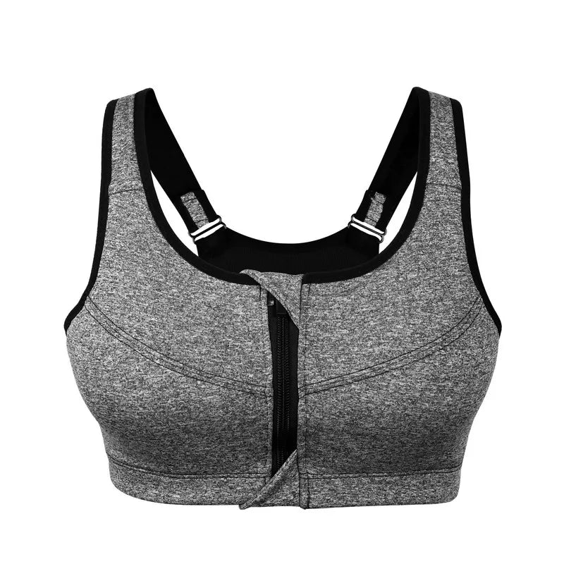 Front Zipper Curvy Size Sports Bra, Push Up Fitness Top Bra, Gym Workout Running Yoga Bra