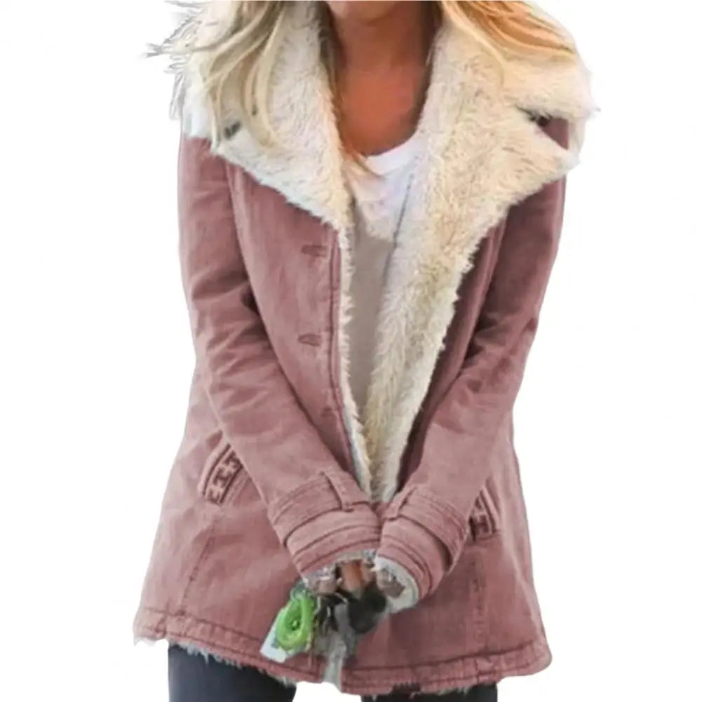 Ladies Very Popular Curvy Size Winter Plush Lamb Wool Warm And Fashionable Lapel Jacket.