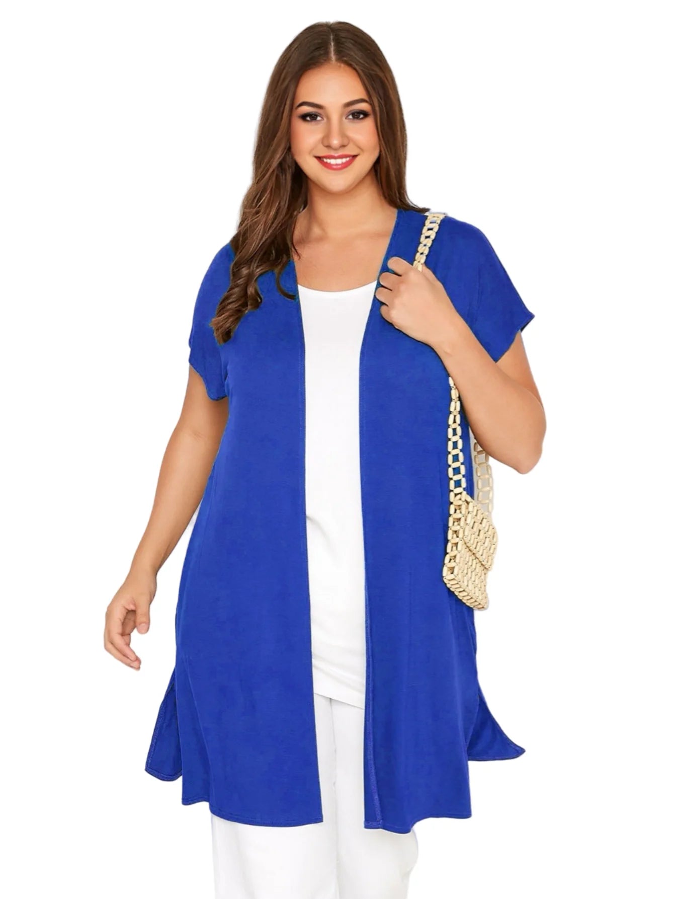 Womens Plus Size Summer Spring Short Sleeve Elegant Komono Cardigan Loose Open Front