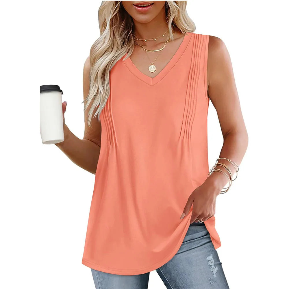 Summer Tank Top 2025 Loose Fit V Neck Sleeveless Flowing top.  S-XXL