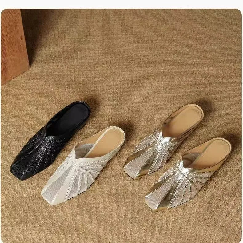 Women's Mesh Hollow Splicing Wedge Heel Mules Shoes Summer Cool and Comfortable Breathable Inner Height Increase Baotou Slippers