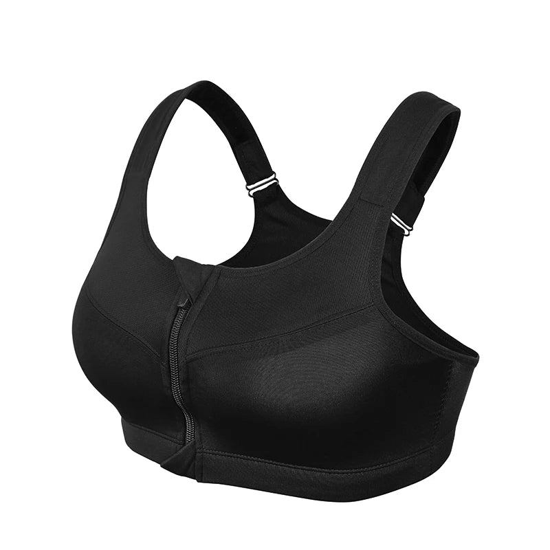 Front Zipper Curvy Size Sports Bra, Push Up Fitness Top Bra, Gym Workout Running Yoga Bra