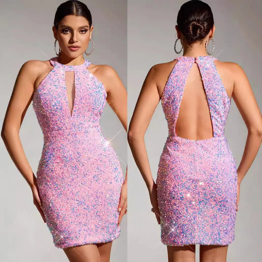 Womens Sexy Short Sexy Back Sequin Elegant Party Dress.  XS-XL