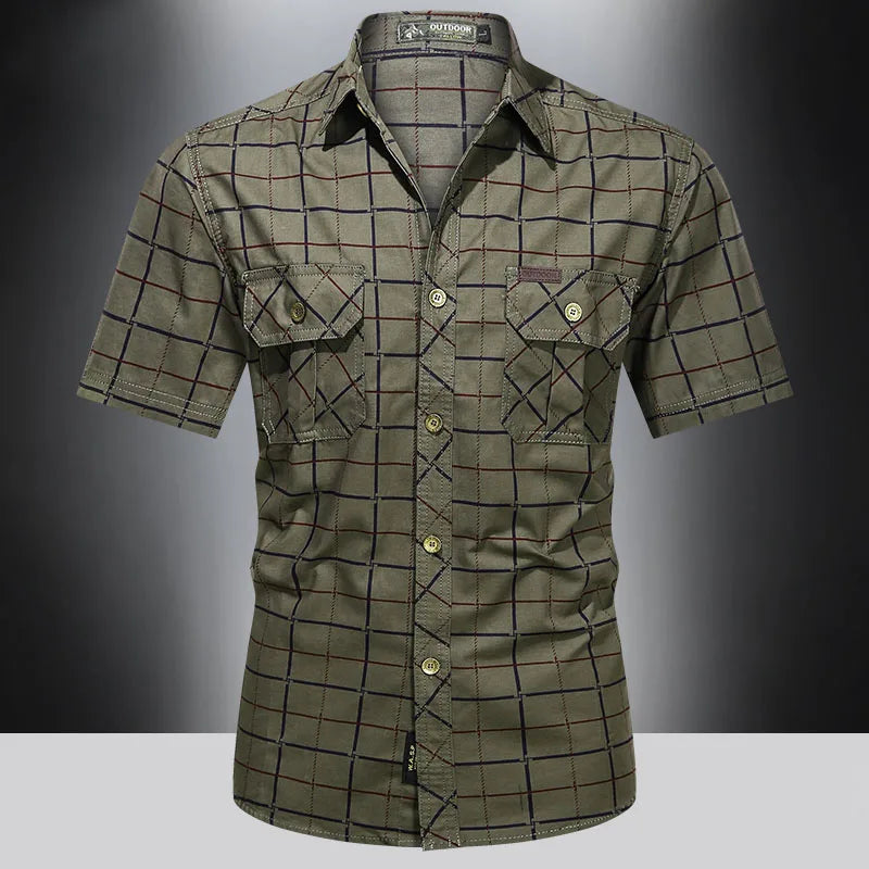 Checkered  top quality short sleeved shirt for men 2025 new summer thin business pure cotton loose oversized elegant striped shirt.  M-5X