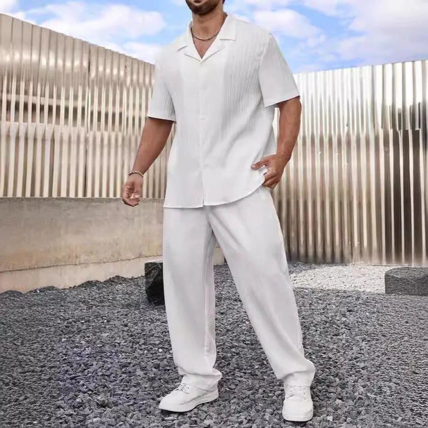 New Men's Commuter Suit Casual Button Shirt and Pants Two-piece Set for Men.  SZ: M-3X