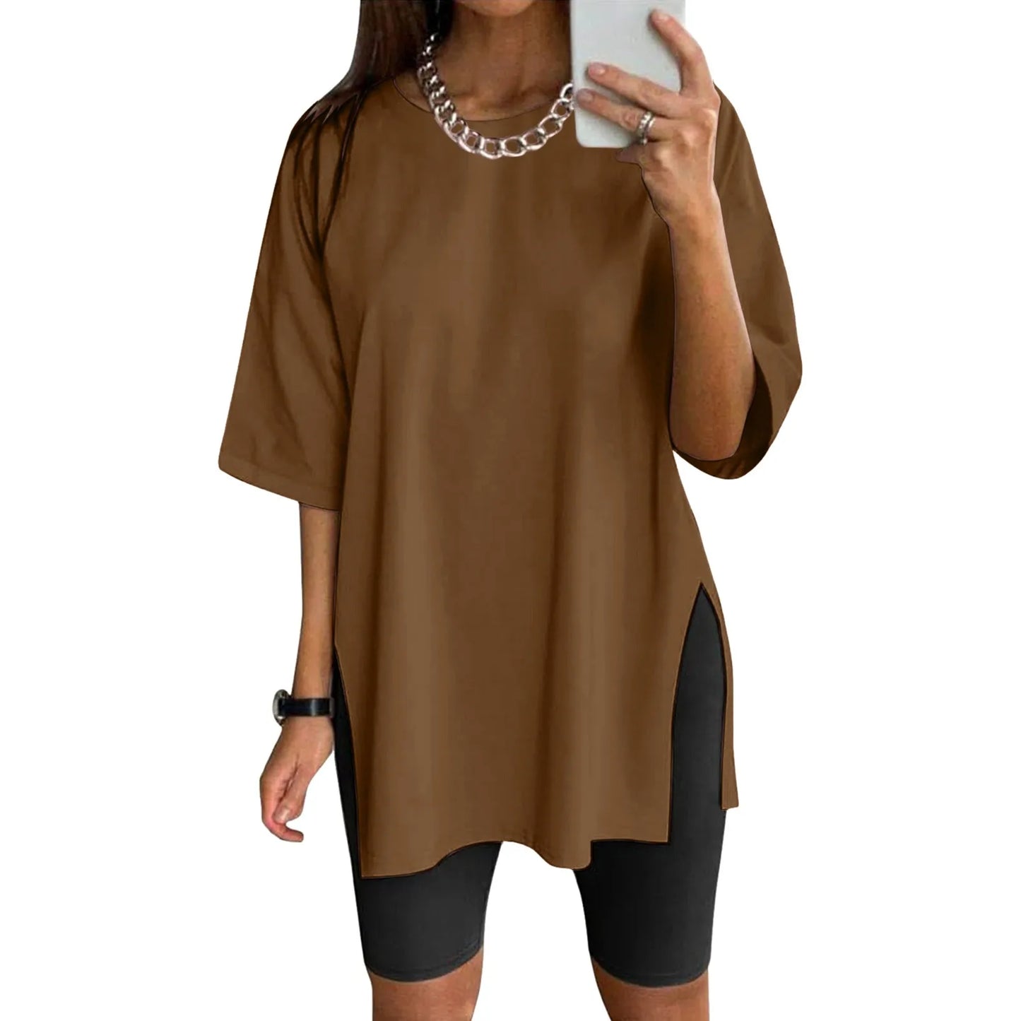 Long Short Sleeve Loose Crew Neck Top.  SZ: S-xxL