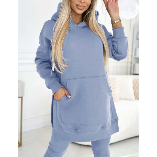 New Casual Hoodie Women's Solid Colour Simple Fashion Pocket Thick Thread Casual Leggings 2 Piece Set.  S-3x