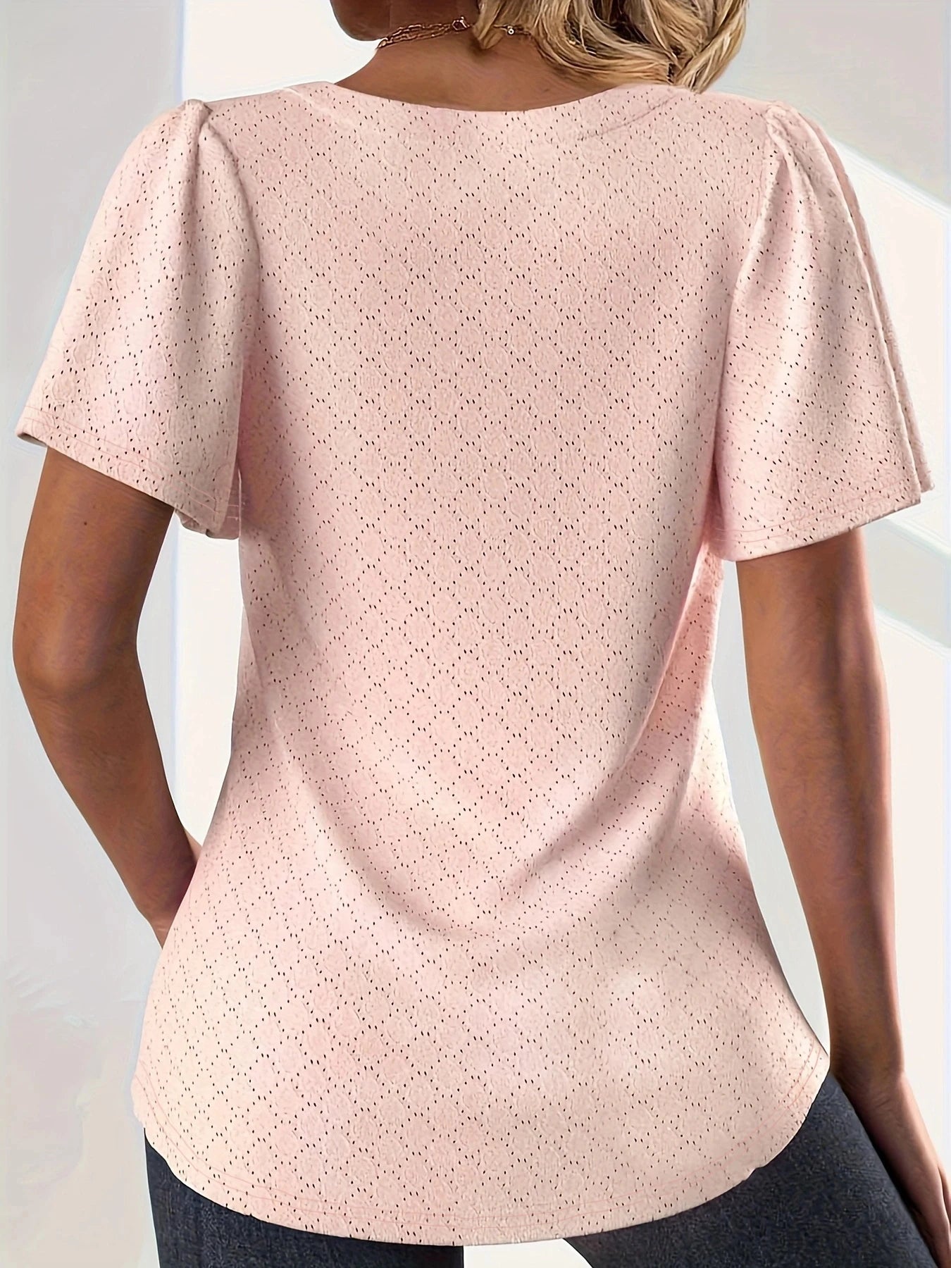 Plus size spring and summer fashionable and elegant hollow top loose ruffle sleeves.
